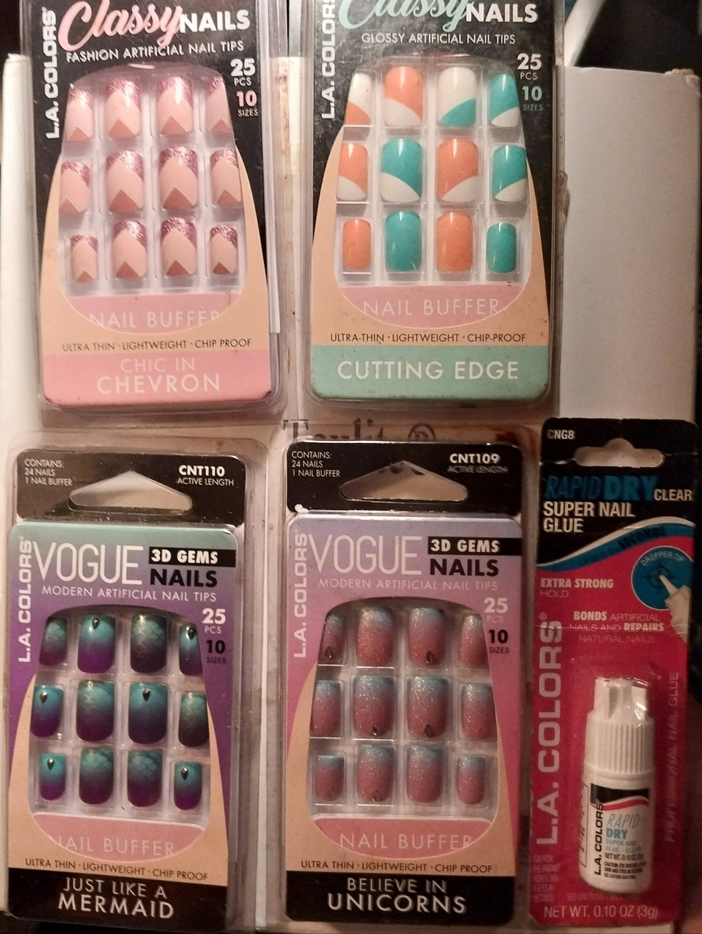 L.A. Colors Press-On Nail Bundle 💅 Classy + Vogue + Glue NEW